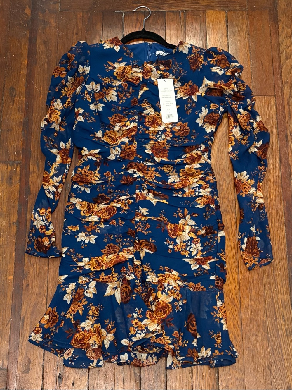 NWT Veronica Beard Hedera Navy Floral Long-Sleeve Ruched Dress